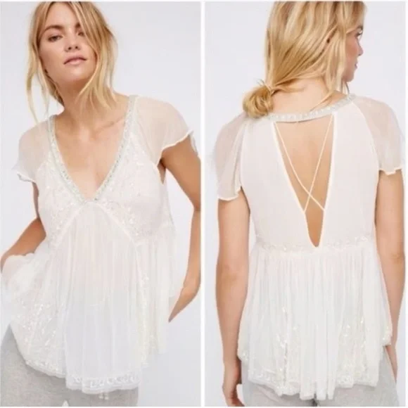 Free People Golden Light Embellished Fairy Top Small - Picture 1 of 9